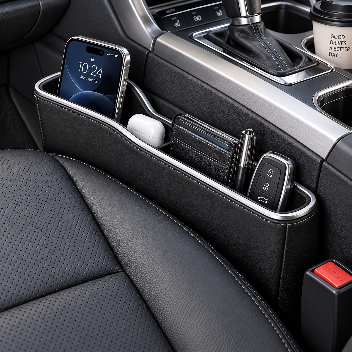 zuvqelix Black Seat Gap Organizer — in-car use
