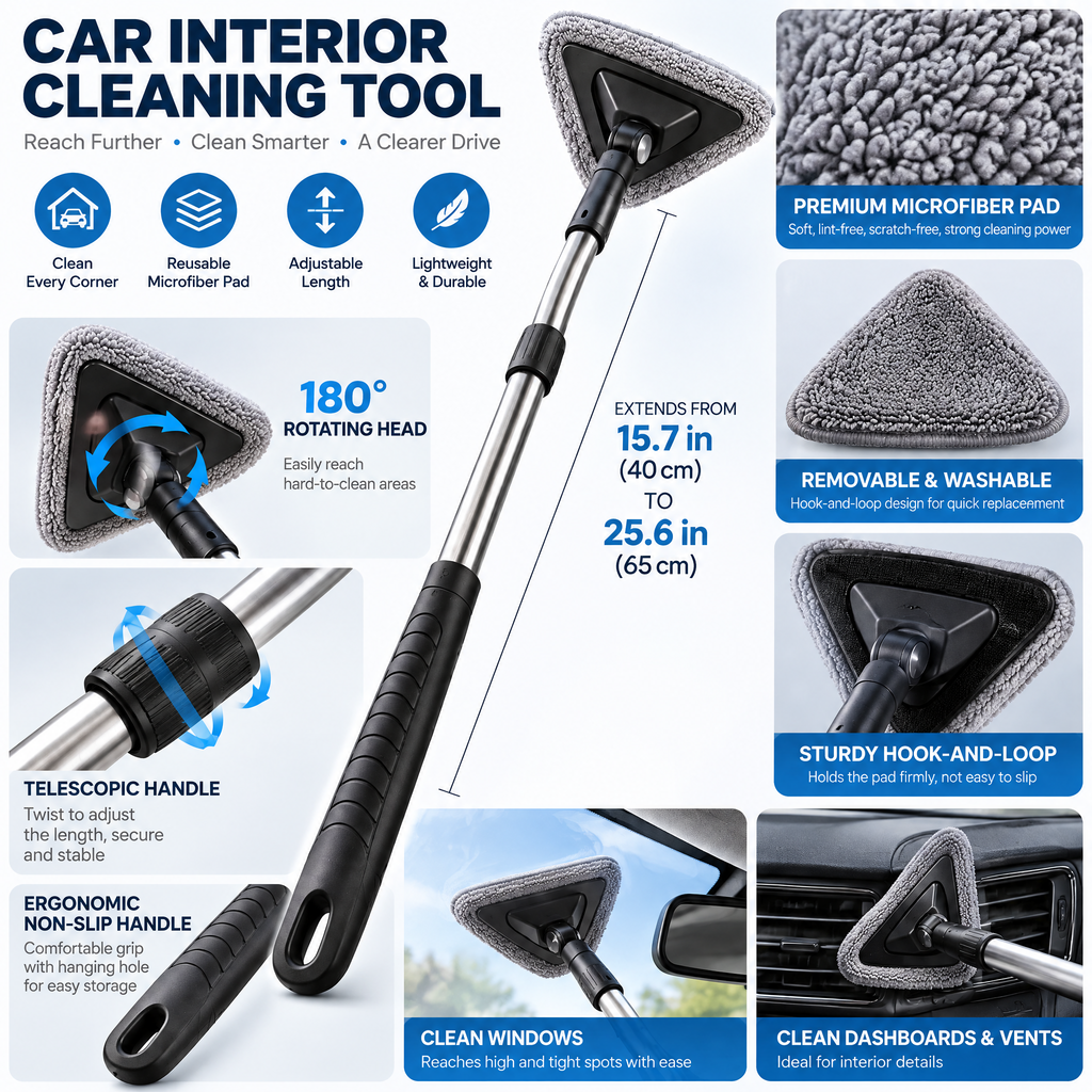 zuvqelix Long-Handle Windshield Cleaning Tool — feature overview