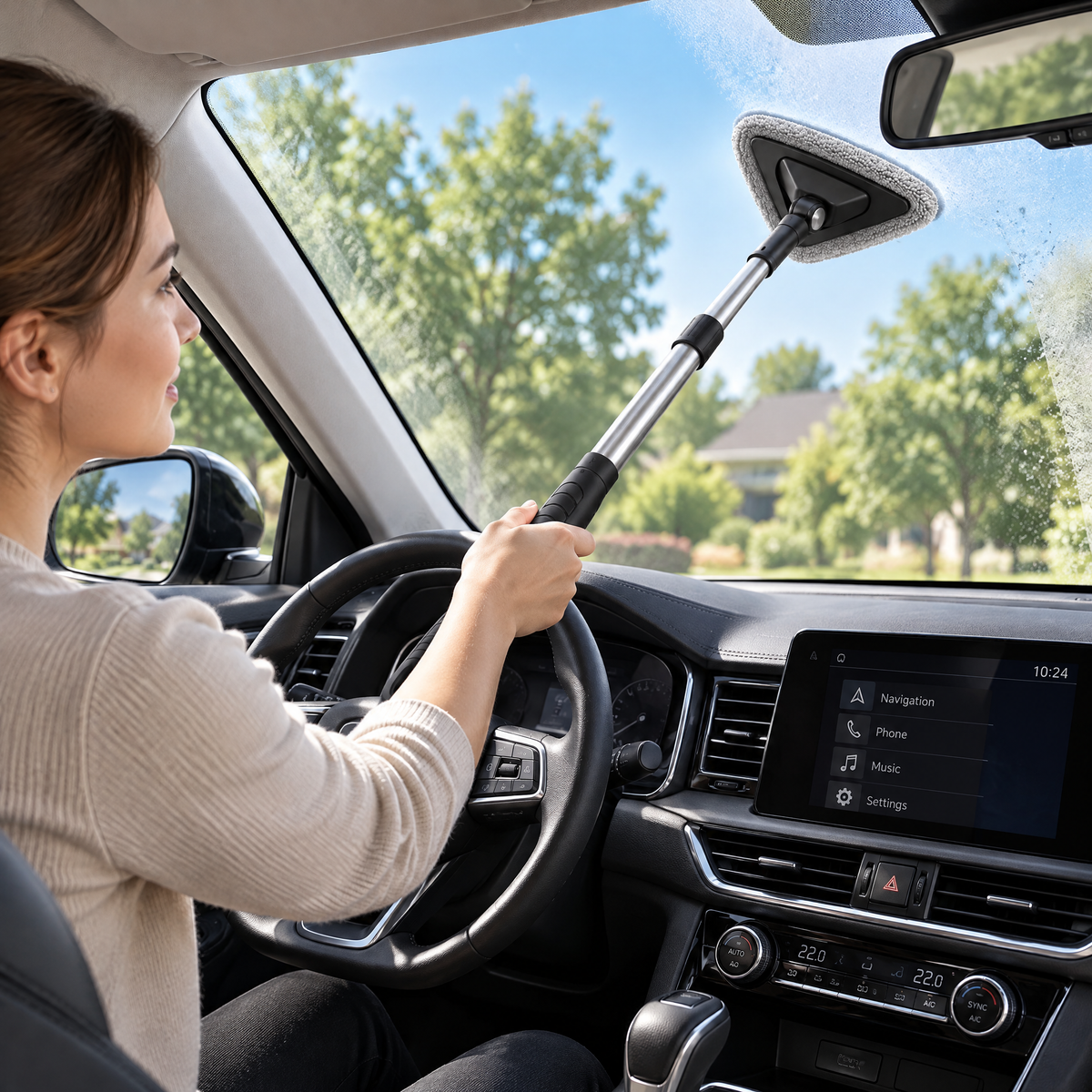 zuvqelix Long-Handle Windshield Cleaning Tool — lifestyle view