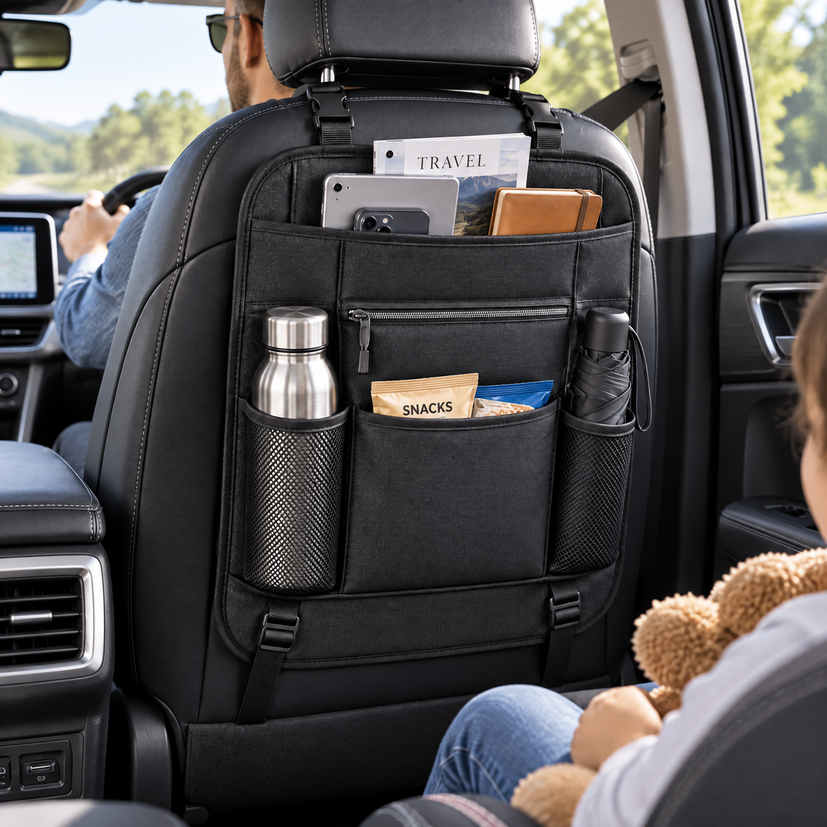zuvqelix Charcoal Seat Back Organizer — lifestyle view