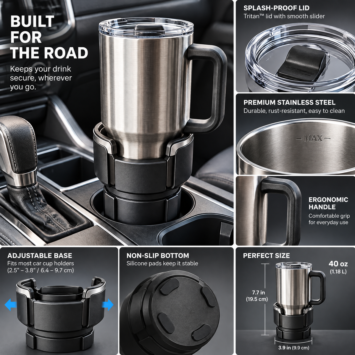 zuvqelix Black Cup Holder Expander — feature overview