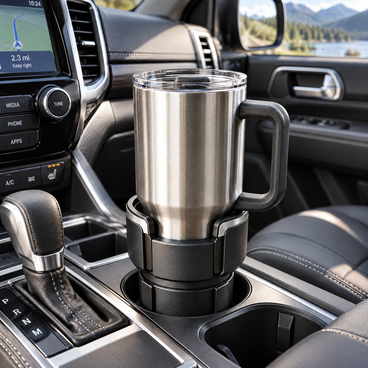 zuvqelix Black Cup Holder Expander — in-car use