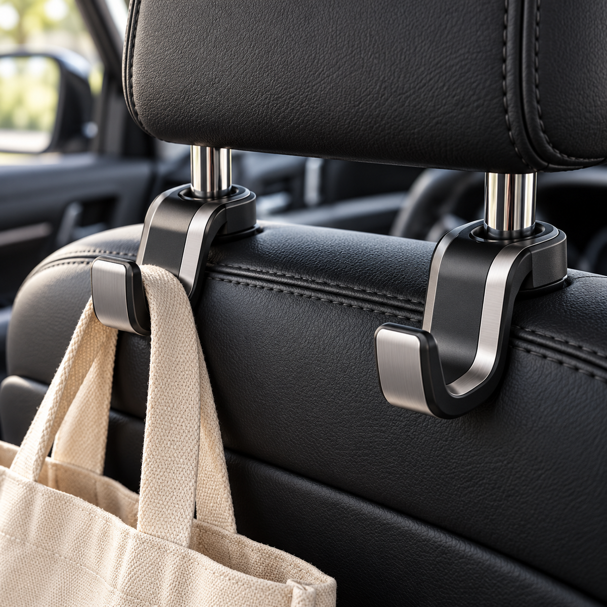 zuvqelix Black & Silver Headrest Hooks — main view