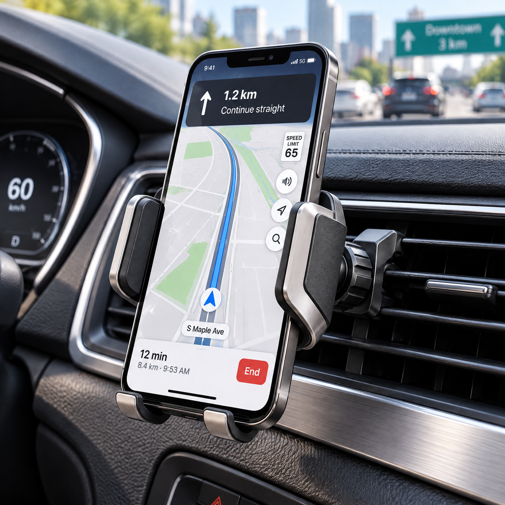 zuvqelix Black & Silver Air Vent Phone Mount — lifestyle view