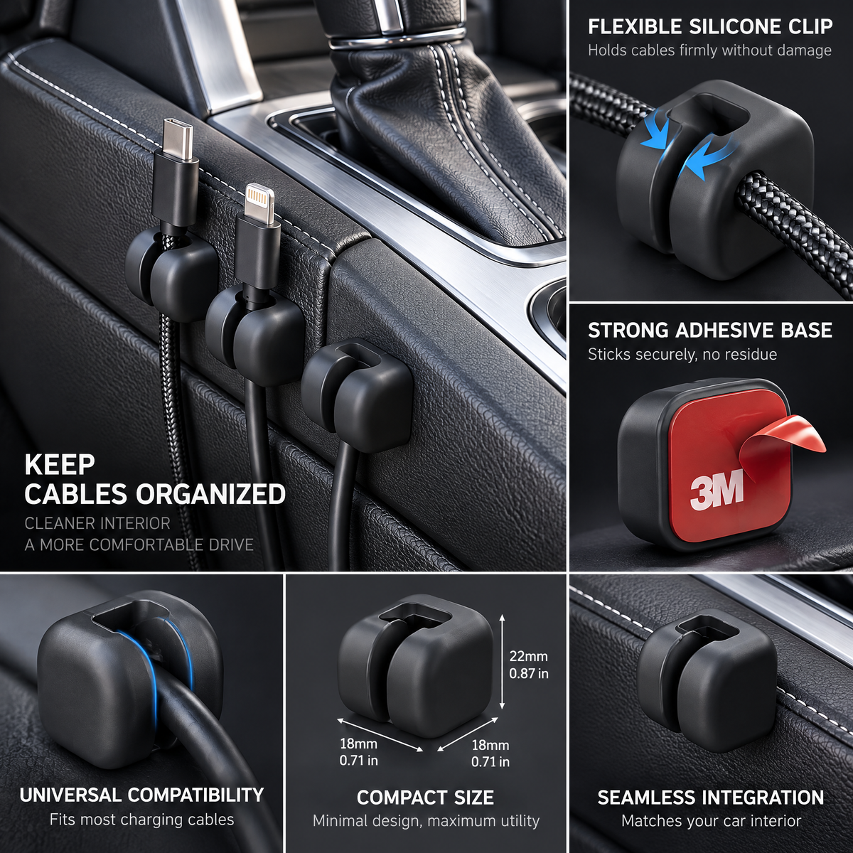 zuvqelix Black Car Cable Organizer Clips — feature overview
