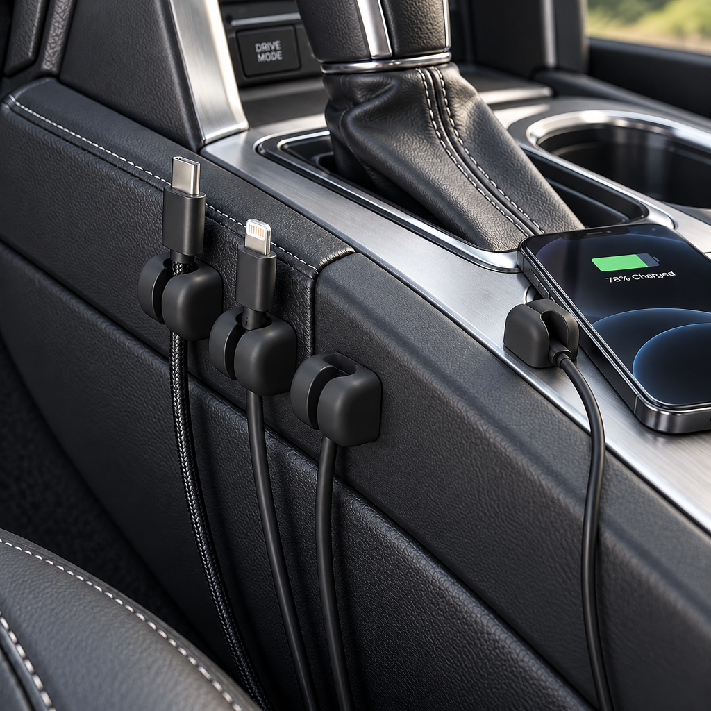 zuvqelix Black Car Cable Organizer Clips — in-car use