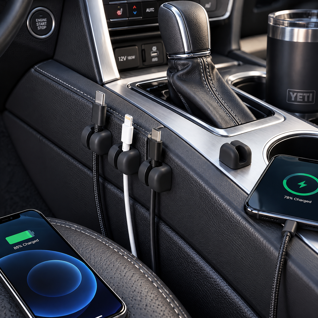 zuvqelix Black Car Cable Organizer Clips — lifestyle view