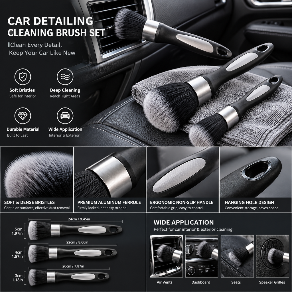 zuvqelix Car Interior Detailing Brush Set — feature overview