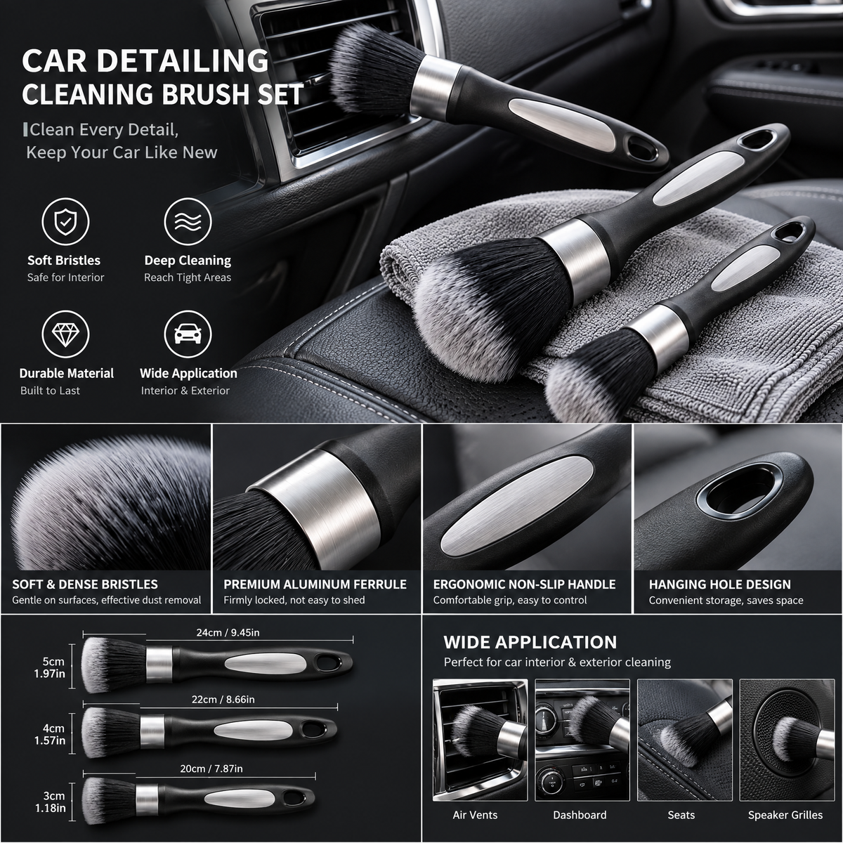 zuvqelix Car Interior Detailing Brush Set — feature overview