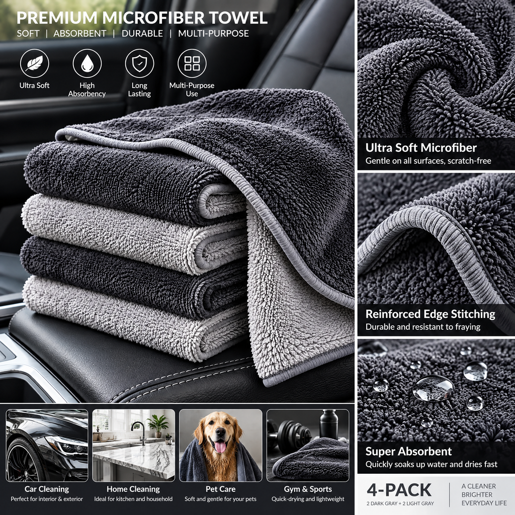 zuvqelix Gray Microfiber Cleaning Cloths — feature overview